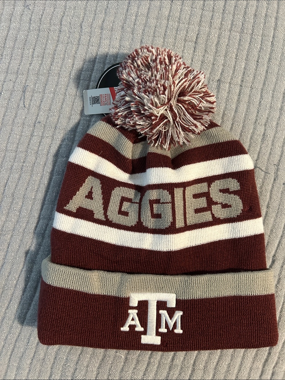 Aggies Pom Pom Knit Beanie - Maroon, White & Gray